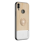 For Samsung Galaxy A10s Wood Grain PC + TPU Shockproof Protective Case with Ring Holder(Wood Color)