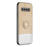 For Samsung Galaxy S10+ Wood Grain PC + TPU Shockproof Protective Case with Ring Holder(Wood Color)