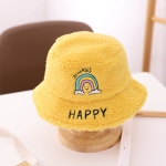 Children Baby Fisherman Hat Rainbow Lamb Wool Letter Basin Hat Warm Ear Protection Hat, Size: Recommended For 1-3 Years Old(Yellow)