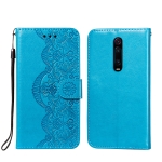 For Xiaomi Redmi K20 Flower Vine Embossing Pattern Horizontal Flip Leather Case with Card Slot & Holder & Wallet & Lanyard(Blue)