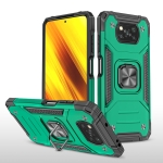 For Xiaomi Poco X3 Magnetic Armor Shockproof TPU + PC Case with Metal Ring Holder(Dark Green)
