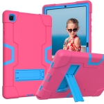 For Samsung Galaxy Tab A7 10.4 (2020) T500 Contrast Color Robot Shockproof Silicon + PC Protective Case with Holder(Rose Red + Blue)
