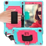 For Samsung Tab A 8.0 (2019)/T290 360 Degree Rotation Turntable Contrast Color Robot Shockproof Silicone + PC Protective Case with Holder(Mint Green + Rose Red)