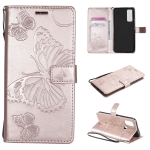 For OnePlus Nord N100 5G 3D Butterflies Embossing Pattern Horizontal Flip Leather Case with Holder & Card Slot & Wallet(Rose Gold)