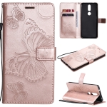 For Nokia 2.4 3D Butterflies Embossing Pattern Horizontal Flip Leather Case with Holder & Card Slot & Wallet(Rose Gold)
