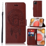 For Samsung Galaxy A12 Wind Chime Owl Embossing Pattern Horizontal Flip Leather Case, with Holder & Card Slots & Wallet(Brown)