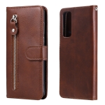 For Huawei Y7a Fashion Calf Texture Zipper Horizontal Flip Leather Case with Stand & Card Slots & Wallet Function(Brown)
