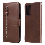 For Samsung Galaxy A52 5G Fashion Calf Texture Zipper Horizontal Flip Leather Case with Stand & Card Slots & Wallet Function(Brown)