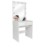 [US Warehouse] Single Drawer Dressing Table with Big Square Mirror & Light Bulb, Size: 62.8×27.56×16.69 inch(White)