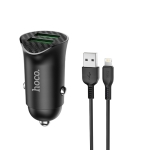 HOCO Z39 18W QC3.0 Dual Port Fast Charging Car Charger with 8 Pin Data Cable, Length: 1m (Black)