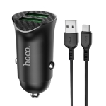 HOCO Z39 18W QC3.0 Dual Port Fast Charging Car Charger with Type-C Data Cable, Length: 1m (Black)