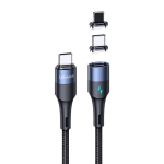 USAMS US-SJ495 U66 Type-C / USB-C to 8 Pin + USB-C / Type-C 2 in 1 PD Aluminum Alloy Magnetic Fast Charging Data Cable, Length: 1.2m
