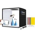 PULUZ 25cm Folding Portable Ring LED Photo Lighting Studio Tent Box + Shadowless Light Lamp Panel Pad with 12 Colors Backdrops, Size: 25cm x 25cm x 25cm (Black)