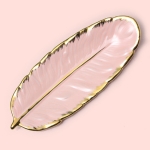 Phnom Penh Ceramic Dessert Plate Feather Plate Banana Leaf Fruit Dried Fruit Storage Tray, Size: Large (Bright Peach Pink)