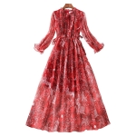 Spring Women National Style Floral Chiffon Dress 82418 (Color:Red Size:XL)