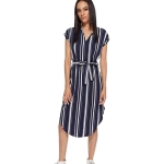 Women Sexy V-neck Striped Printed Mid-length Dress (Color:As Show Size:M)