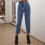 Women Fashion High Waist Jeans (Color:Dark Blue Size:M)