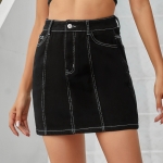 Women Fashion High Waist Hip Denim Skirt (Color:Black Size:M)