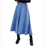 Women Fashion High Waist Big Swing Denim Long Skirt (Color:Blue Size:M)