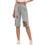 Women Fashion High Waist Hollow Bandage Straight Casual Pants (Color:Grey Size:S)
