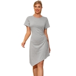 Women Fashion Slim Round Neck Hollow Dress (Color:Grey Size:S)