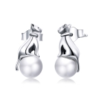 S925 Sterling Silver Cat Pearl Women Earrings