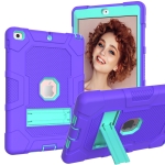 Contrast Color Robot Shockproof Silicone + PC Protective Case with Holder For iPad 9.7 (2018 / 2017)(Purple Mint Green)