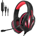 ERXUNG J5 Head-Mounted Gaming Headset Wire-Controlled Desktop Computer Gaming With Microphone  Luminous Headset(Black Red )