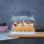 50 Pieces Portable Long Cake Roll Transparent Box Pastry Baking Packaging Box, Specification: Half Roll (16x9x9cm)