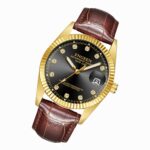 FNGEEN 7008 Men Fashion Diamond Dial Watch Couple Watch(Brown Leather Full Gold Black Surface)