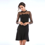 Lace Stitching Slim Waist Beaded Ruffle Skirt (Color:Black Size:M)