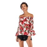 Sexy Off-shoulder Printed Chiffon Shirt (Color:Red Size:M)