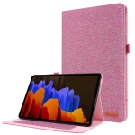 For Samsung Galaxy Tab S7+ / T970 Horizontal Flip TPU + Fabric PU Leather Protective Case with Name Card Clip(Rose Red)