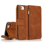 Skin-feel Crazy Horse Texture Zipper Wallet Bag Horizontal Flip Leather Case with Holder & Card Slots & Wallet & Lanyard For iPhone 6(Brown)