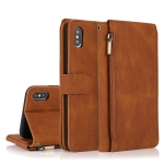 Skin-feel Crazy Horse Texture Zipper Wallet Bag Horizontal Flip Leather Case with Holder & Card Slots & Wallet & Lanyard For iPhone XS / X(Brown)