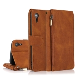 Skin-feel Crazy Horse Texture Zipper Wallet Bag Horizontal Flip Leather Case with Holder & Card Slots & Wallet & Lanyard For iPhone XR(Brown)