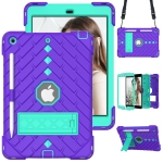 Shockproof Rhombus Robot PC + Silicone Protective Case with Holder & Shoulder Strap For iPad 10.2 (2020) / (2019)(Purple+Mint Green)