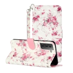 For Samsung Galaxy S21 5G 3D Pattern Horizontal Flip Leather Case with Holder & Card Slots & Wallet & Lanyard(Rose Flower)