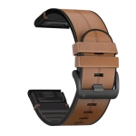 For Garmin Fenix 6X Silicone + Leather Quick Release Replacement Strap Watchband(Brown)