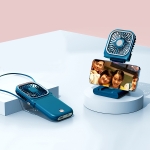F30 Electroplating Handheld Fan Portable Desktop Folding Mute USB Hanging Neck Fan, Upgraded Version (Blue)