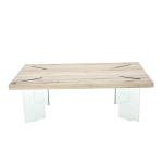 [US Warehouse] MDF Top Coffee Table with Tempered Glass Legs, Size: 43.35×23.62×14.63 inch(Wood)