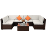 [US Warehouse] 23 in 1 Outdoor Rattan Sectional Cushioned Free Combination Six-seat Sofa + CoffeeTable + 2 Pillows Furniture Set(Beige)