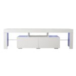 [US Warehouse] Simpleness Creative Furniture High-Gloss TV Cabinet with LED Lights, Size: 63×13.8×17.7 inch(White+MDF)