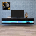 [US Warehouse] Simpleness Creative Furniture High-Gloss Wall-mounted TV Cabinet with LED Lights, Size: 70.9×16.5×11.8 inch(Black+MDF)