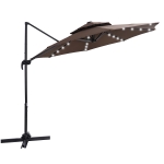 [US Warehouse] 10ft 360-degree Rotating Outdoor Cantilever Bias Hanging Double-layer Sun Umbrella with Solar LED Lights(Brown)