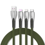 3A 3 in 1 USB to 8Pin + Micro USB + USB-C / Type-C Zinc Alloy Super-fast Charging Cable (Green)