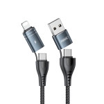 REMAX RC-164 4 in 1 USB + USB-C / Type-C to 8 Pin + USB-C / Type-C Fast Charging Data Cable, Cable Length: 1m (Black)