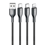REMAX RC-092th Kingpin Series 3.1A 3 in 1 Charging Cable, Cable Length: 1.2m (Black)