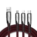 KO51 1.2m 3 in 1 USB to 8 Pin + USB-C / Type-C + Micro USB Shark Fabric Data Cable (Black)
