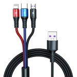 KO61 1.2m 5A 3 in 1 USB to 8 Pin + USB-C / Type-C + Micro USB Round Fast Charging Data Cable